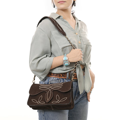 American Darling Boot Stitched Genuine Suede Leather Small Cross body Bag