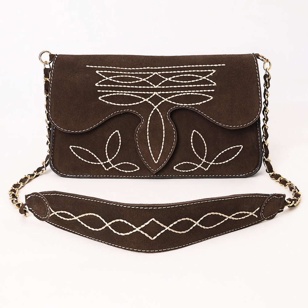ADBGA692 Western Clutch Crossbody Bag with Cream Embroidery & Chain Strap