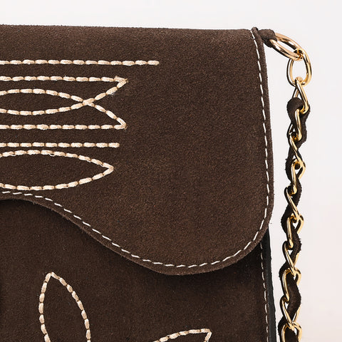 American Darling Boot Stitched Genuine Suede Leather Small Cross body Bag