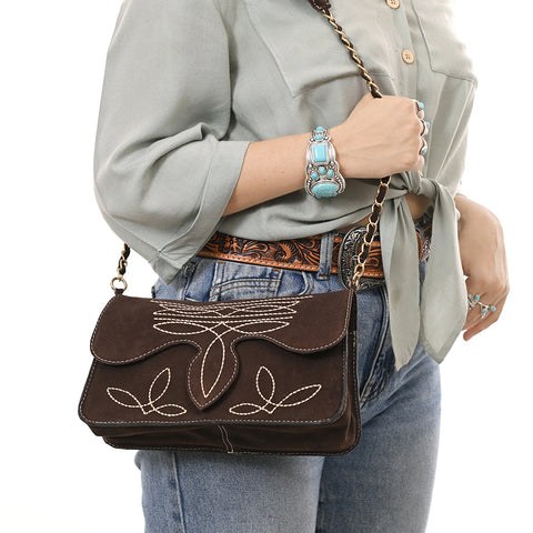 American Darling Boot Stitched Genuine Suede Leather Small Cross body Bag