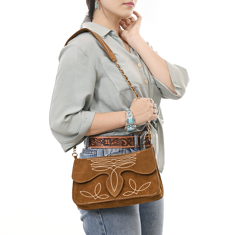 ADBGA692 Western Clutch Crossbody Bag with Cream Embroidery & Chain Strap