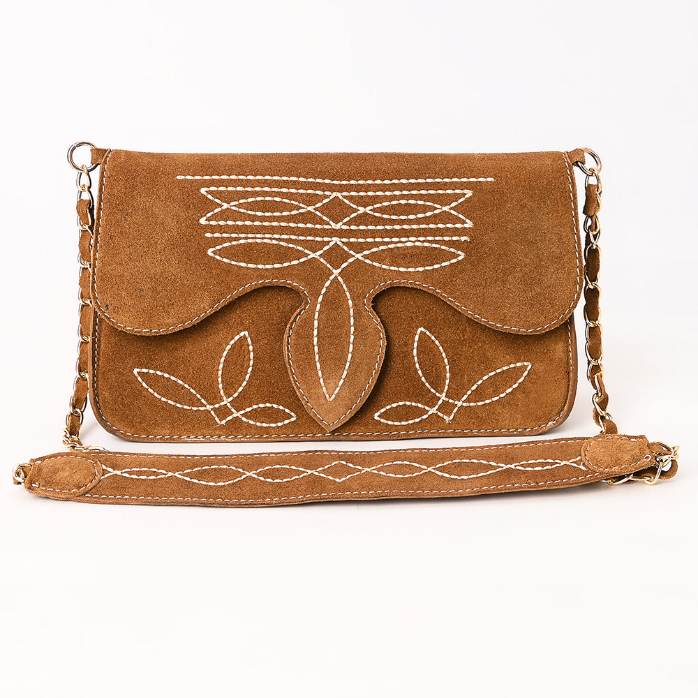 ADBGA692 Western Clutch Crossbody Bag with Cream Embroidery & Chain Strap