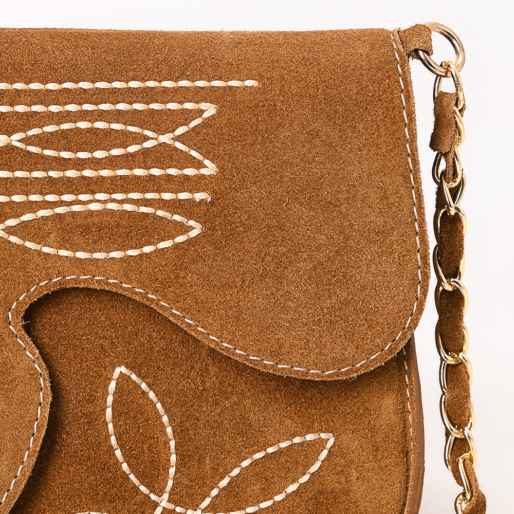 ADBGA692 Western Clutch Crossbody Bag with Cream Embroidery & Chain Strap
