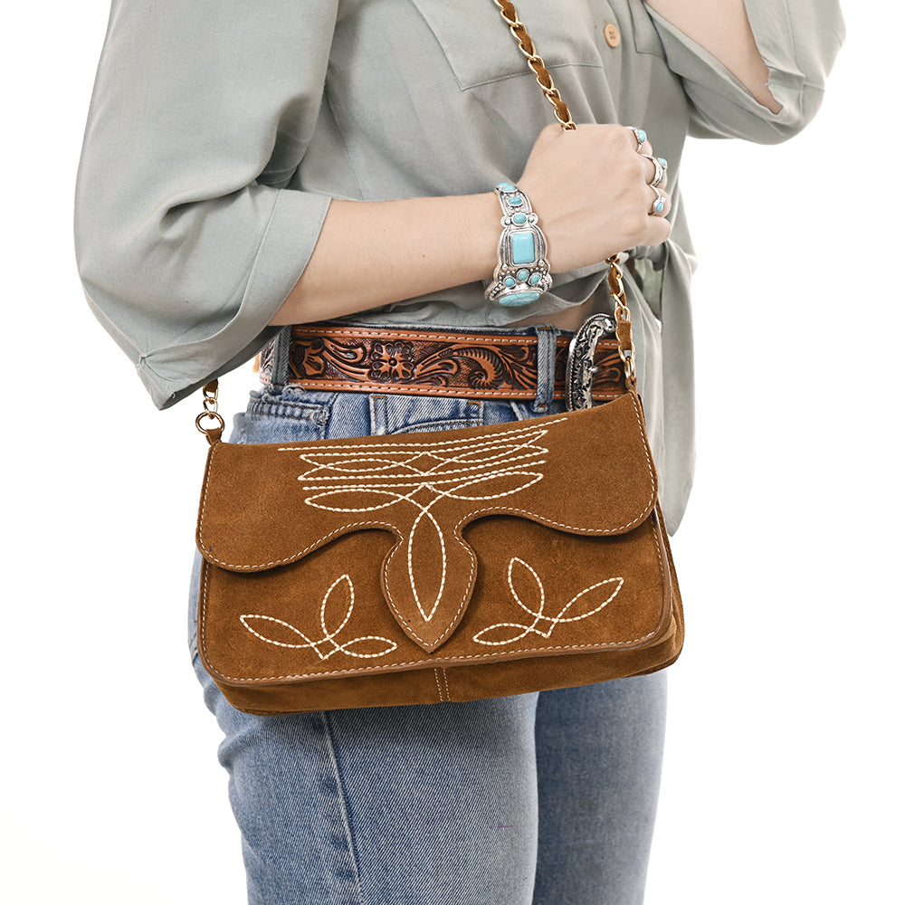 ADBGA692 Western Clutch Crossbody Bag with Cream Embroidery & Chain Strap