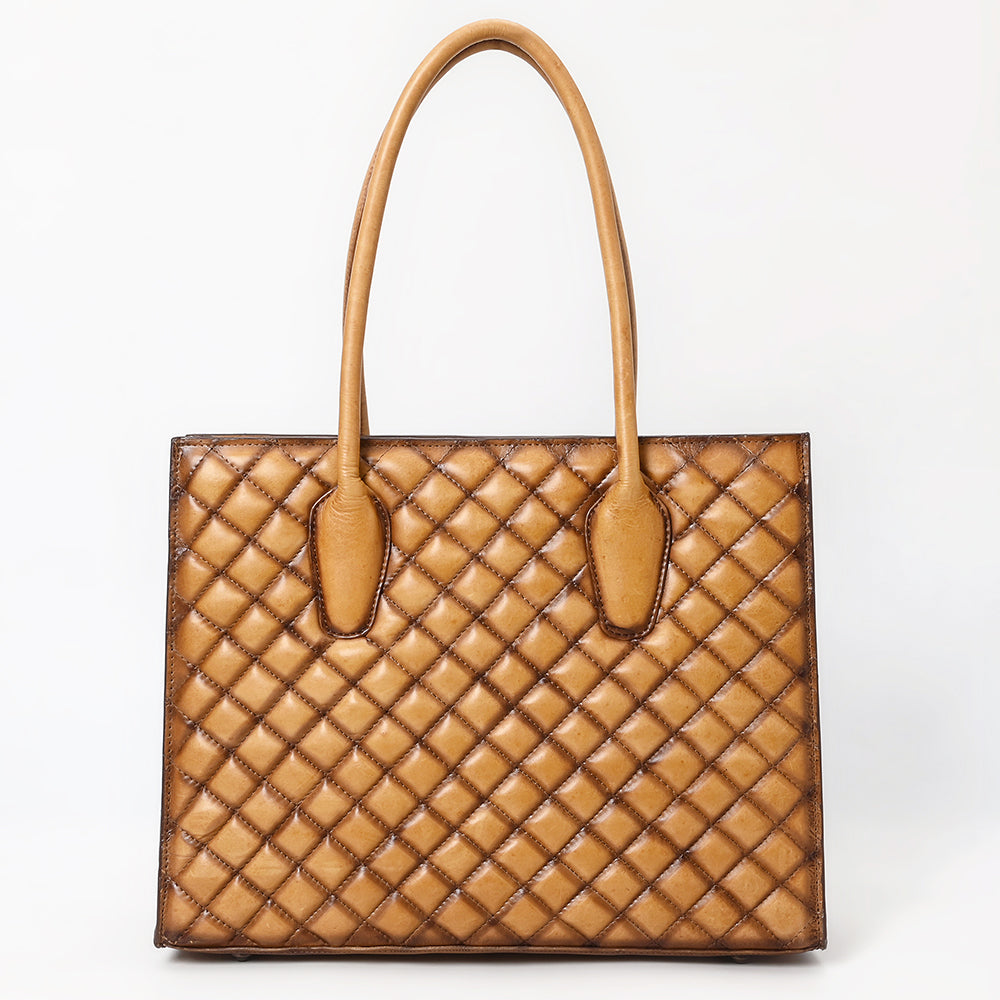 ADBGM525 Quilted Tan Leather Tote Bag - Western-Style Structured Cowgirl Handbag