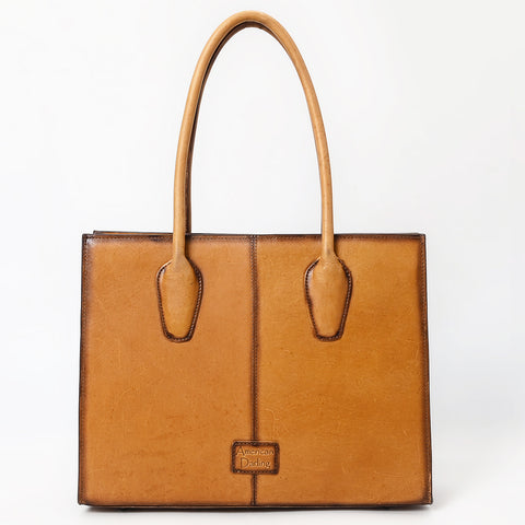 ADBGM525 Quilted Tan Leather Tote Bag - Western-Style Structured Cowgirl Handbag