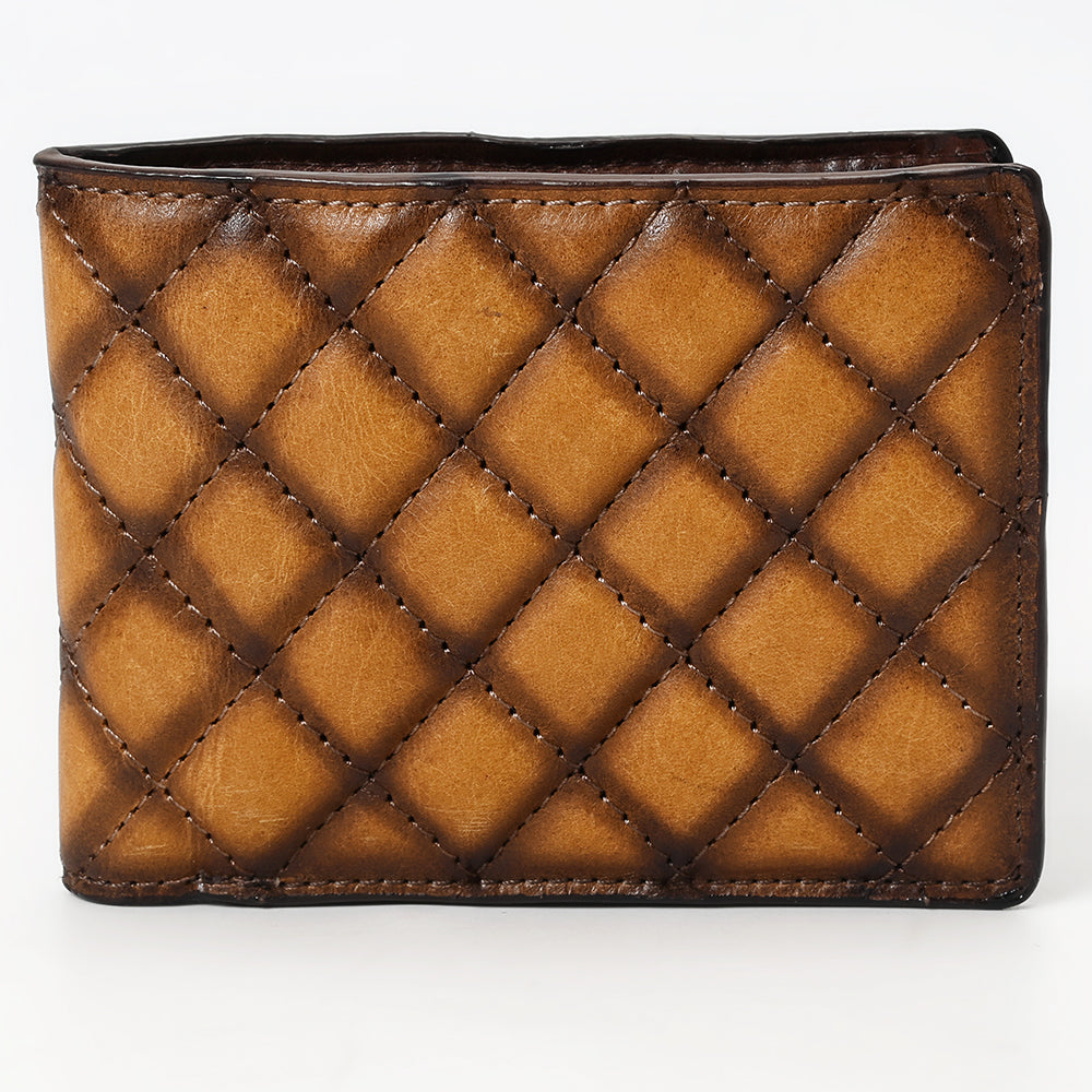 ADBGM529A Quilted Tan Leather Bifold Wallet - Western Mens Handcrafted Slim Wallet