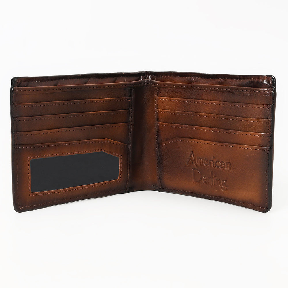 ADBGM529A Quilted Tan Leather Bifold Wallet - Western Mens Handcrafted Slim Wallet