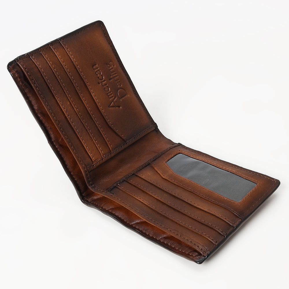 ADBGM529A Quilted Tan Leather Bifold Wallet - Western Mens Handcrafted Slim Wallet