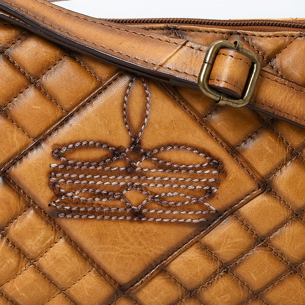 ADBGM537 Quilted Tan Leather Crossbody Bag - Western Stitch Small Rodeo Purse