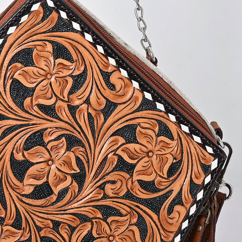 American Darling Hand Tooled Hair-On Cowhide Genuine Leather Cross body Bag