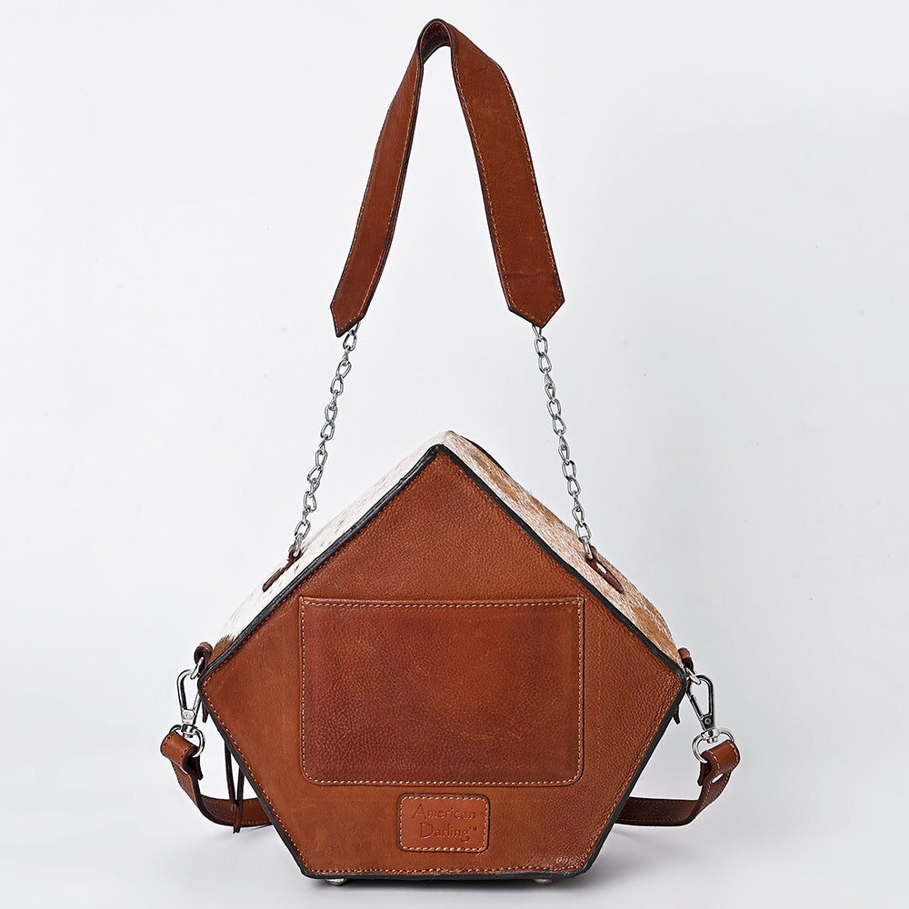 ADBGA701 Western Hexagon Cowhide Crossbody Bag with Floral Hand-Tooled Leather