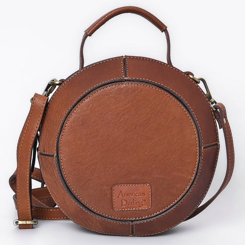 American Darling Round Western Tooled Leather Canteen Bag - Floral Hand-Carved Design
