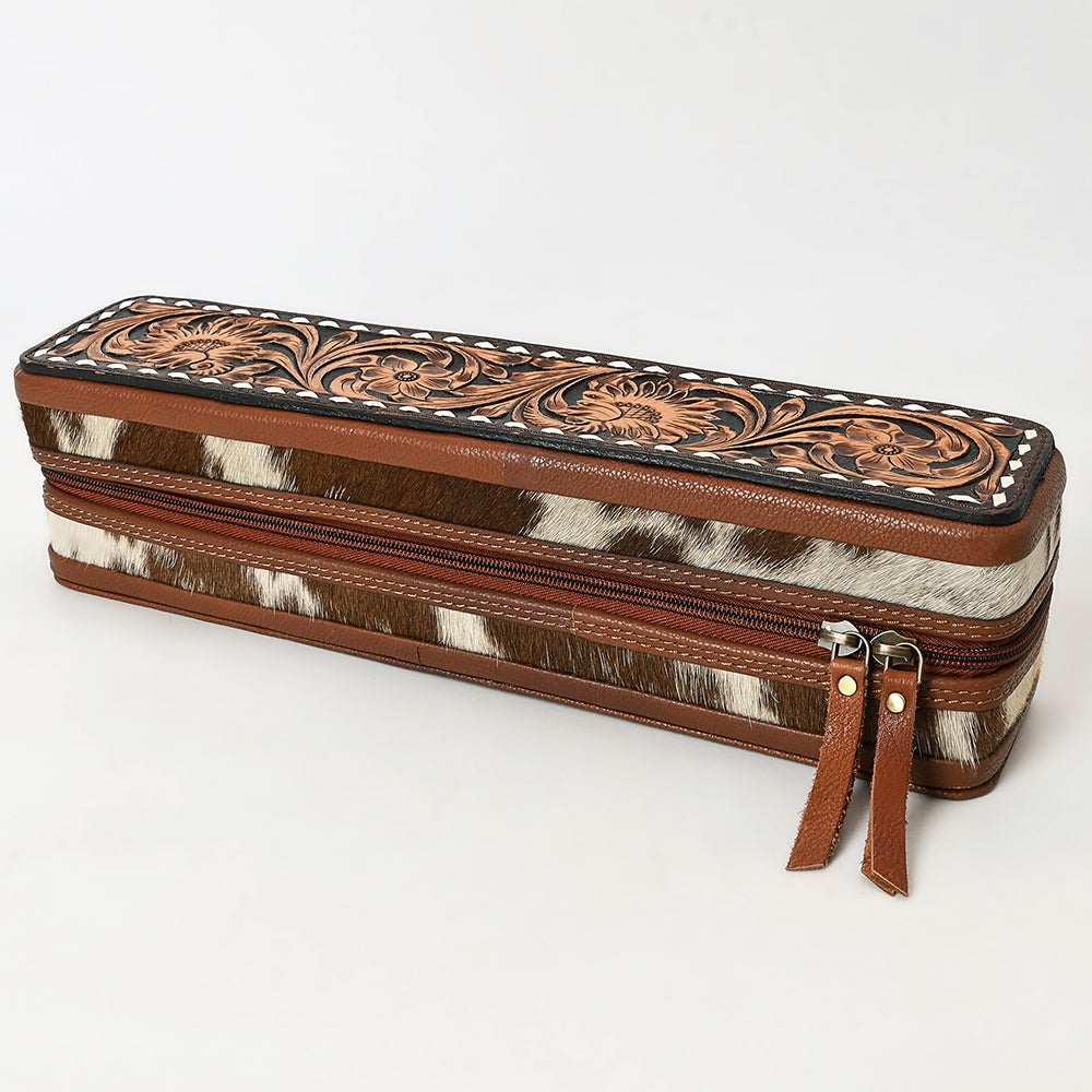 ADBGA706 Tooled Leather Hair-On Hide Hair Straightener Case - Western Floral Design