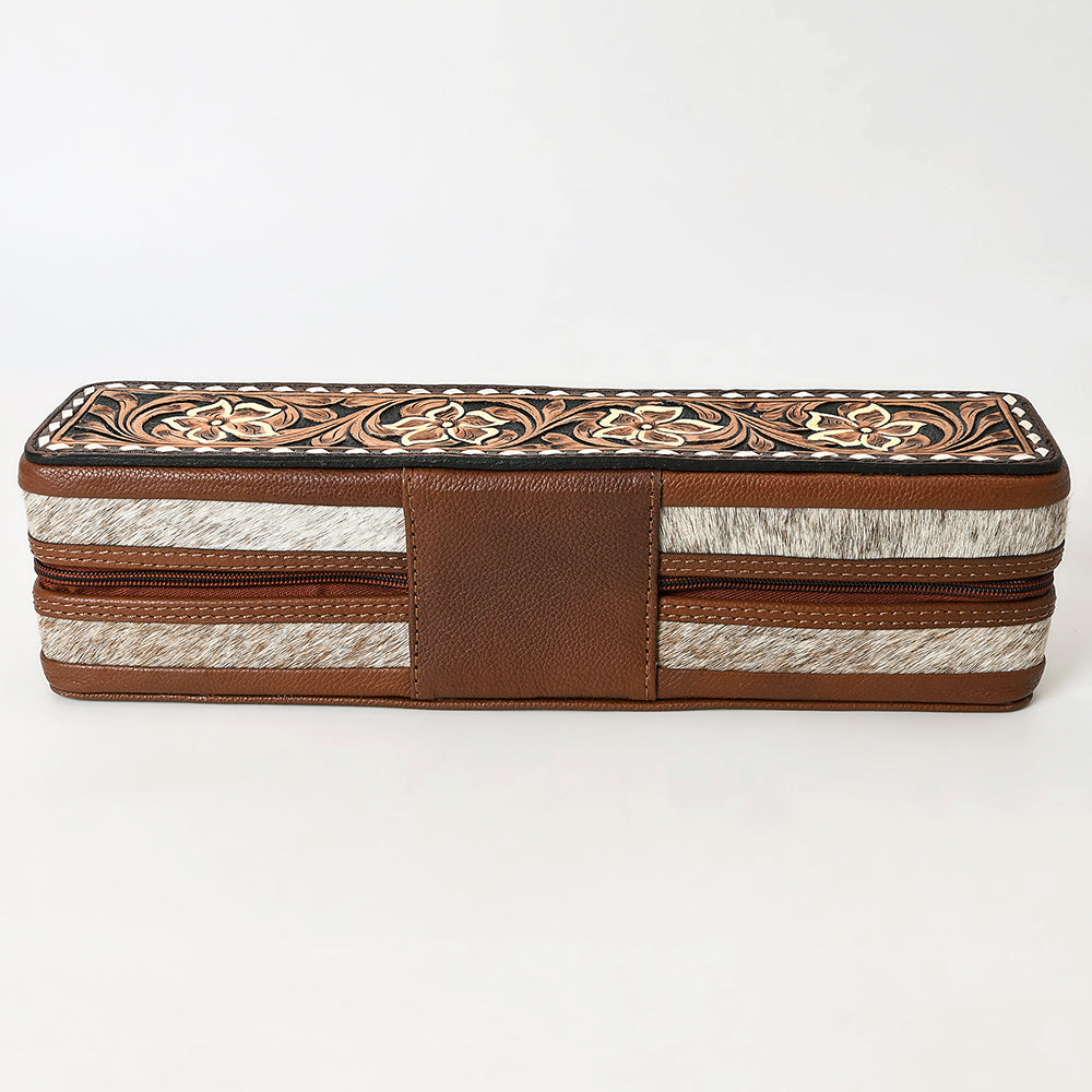 ADBGA706 Tooled Leather Hair-On Hide Hair Straightener Case - Western Floral Design