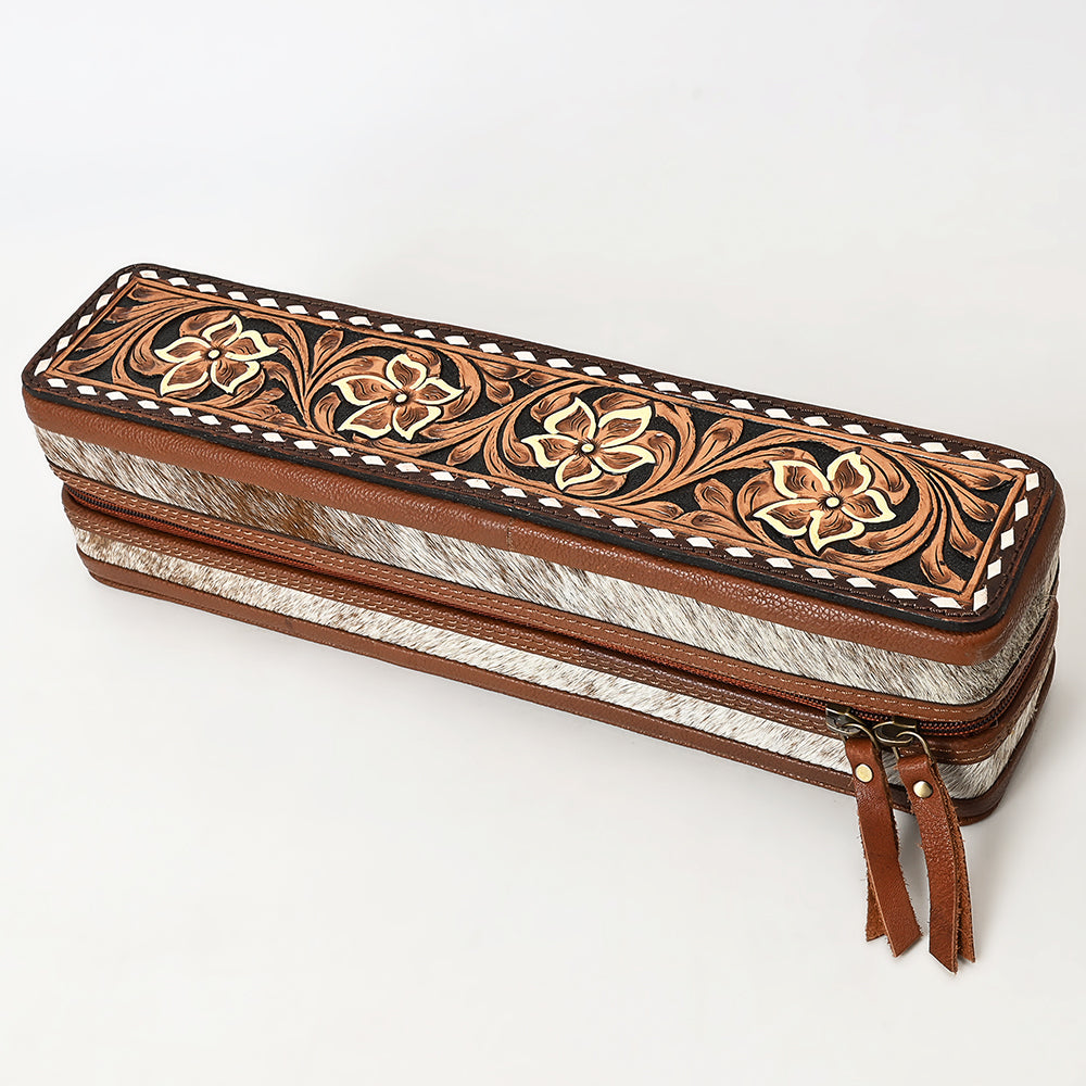 ADBGA706 Tooled Leather Hair-On Hide Hair Straightener Case - Western Floral Design