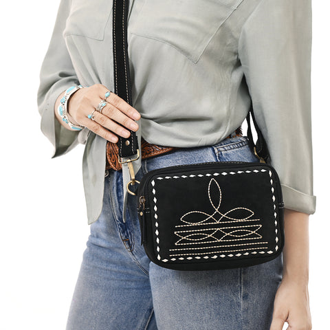 American Darling Buck Stitched Genuine Suede Leather Western Camera Bag