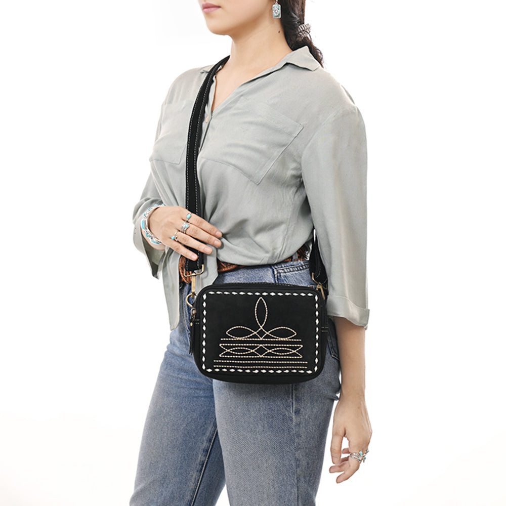ADBGA710 Suede Camera Bag - Western Stitch Detail with Adjustable Strap