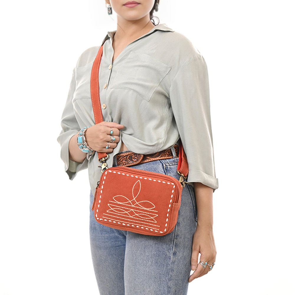 ADBGA710 Suede Camera Bag - Western Stitch Detail with Adjustable Strap