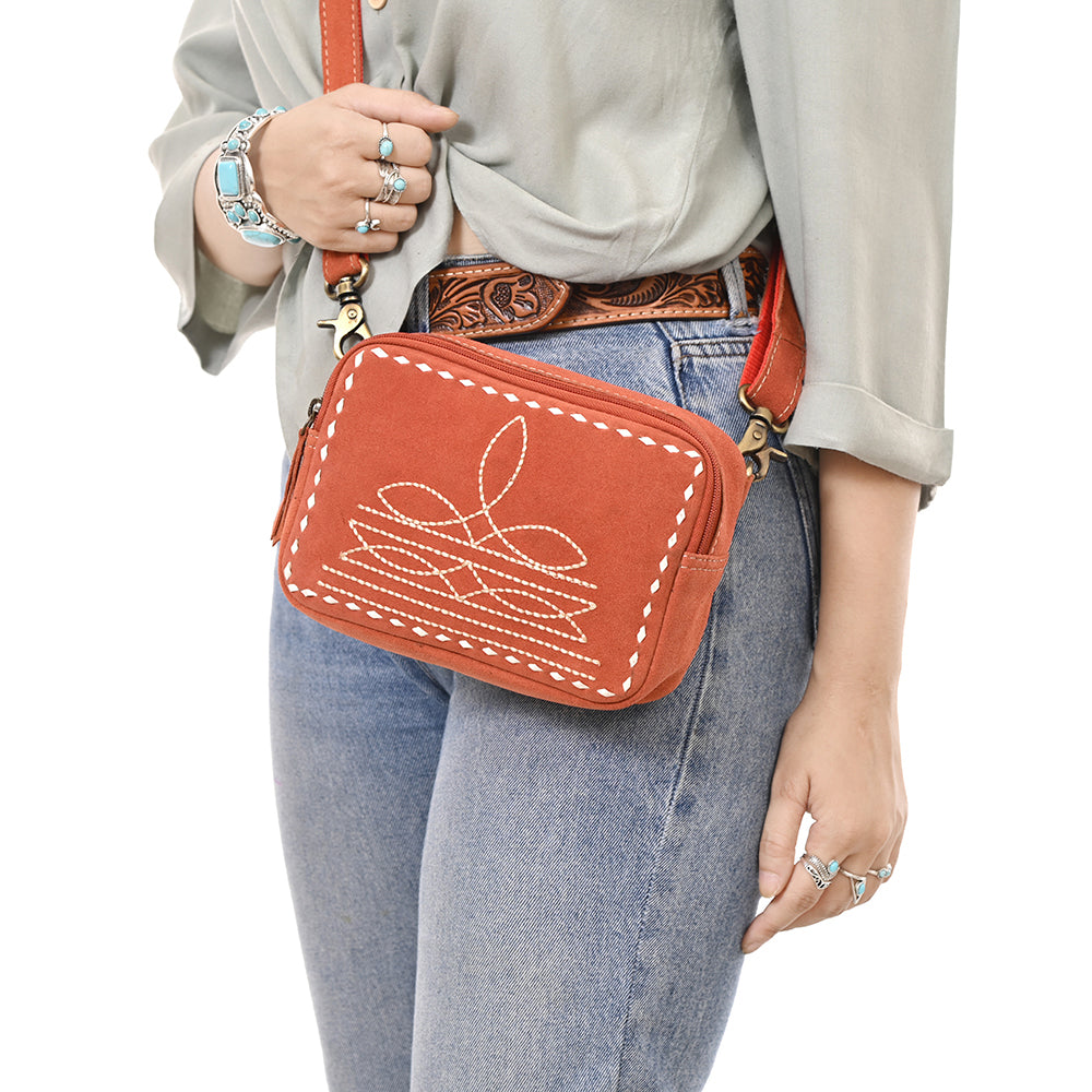 ADBGA710 Suede Camera Bag - Western Stitch Detail with Adjustable Strap