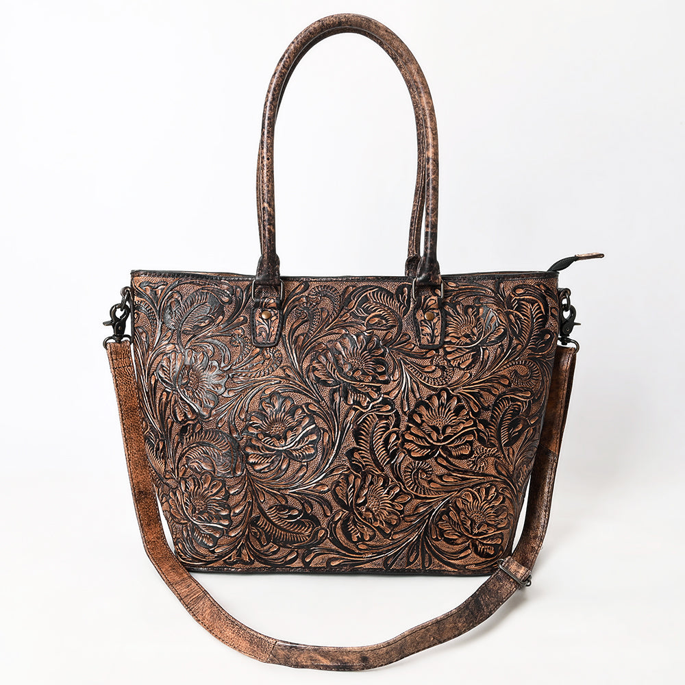 ADBG1519 Floral Embossed Leather Tote Bag - Western Crossbody & Shoulder Style