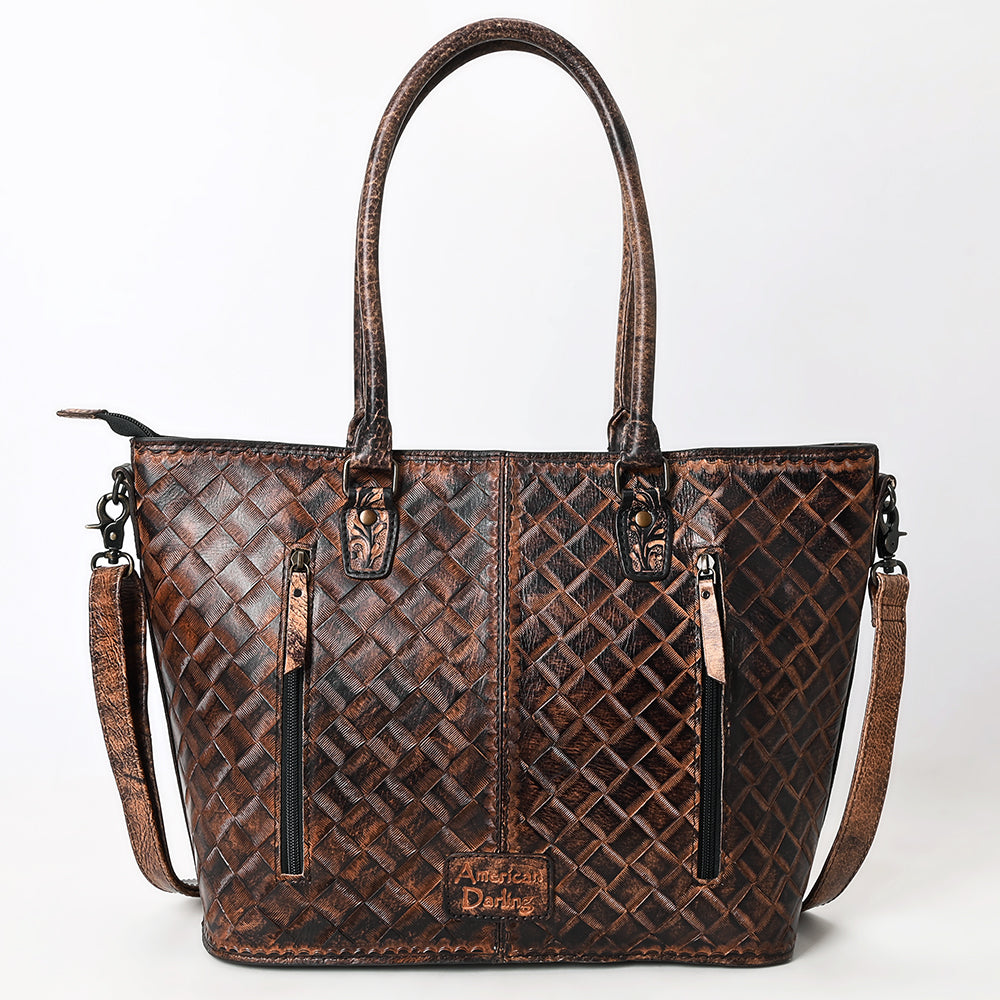 ADBG1519 Floral Embossed Leather Tote Bag - Western Crossbody & Shoulder Style