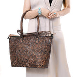 ADBG1519 Floral Embossed Leather Tote Bag - Western Crossbody & Shoulder Style
