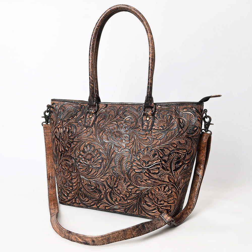 ADBG1519 Floral Embossed Leather Tote Bag - Western Crossbody & Shoulder Style