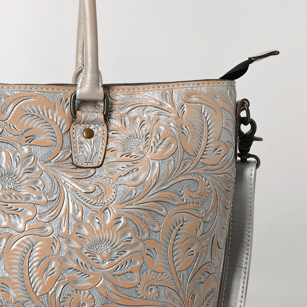 ADBG1519 Floral Embossed Leather Tote Bag - Western Crossbody & Shoulder Style