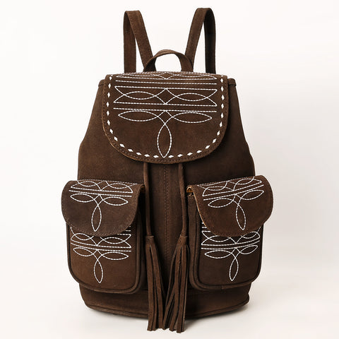 American Darling Western Genuine Suede Leather Backpack Bag with Buck Stitching & Tassel Accents