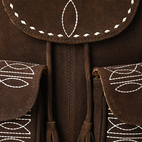 American Darling Western Genuine Suede Leather Backpack Bag with Buck Stitching & Tassel Accents