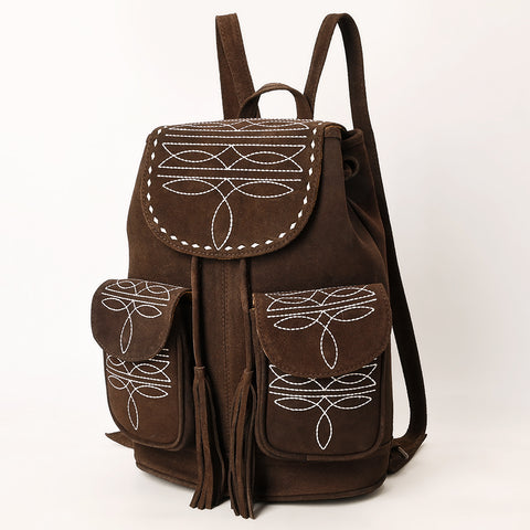 American Darling Western Genuine Suede Leather Backpack Bag with Buck Stitching & Tassel Accents