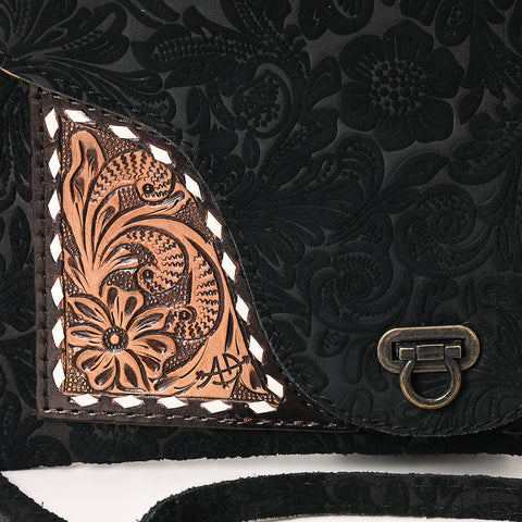 American Darling Western Leather Small Cross Body Bag with Damascus Hand-Tooled Floral Accents