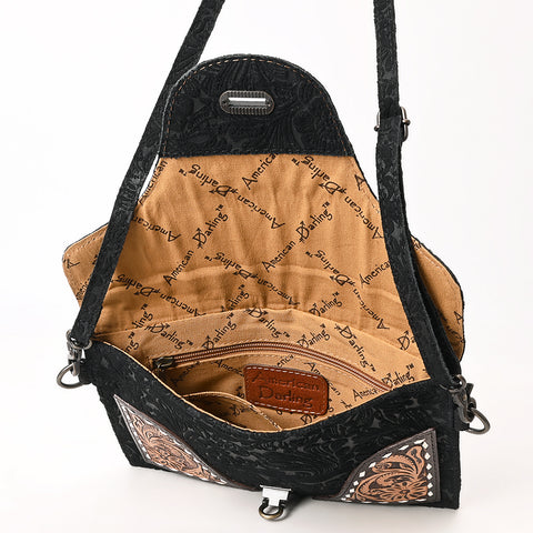 American Darling Western Leather Small Cross Body Bag with Damascus Hand-Tooled Floral Accents