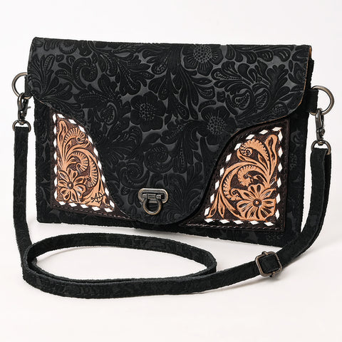 American Darling Western Leather Small Cross Body Bag with Damascus Hand-Tooled Floral Accents