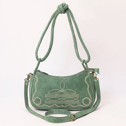Genuine suede Western Crossbody Bag with Contrast Stitching & Dual Strap Design