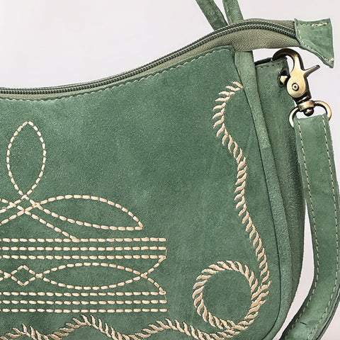 Genuine suede Western Crossbody Bag with Contrast Stitching & Dual Strap Design