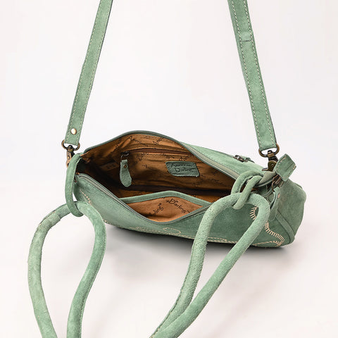 Genuine suede Western Crossbody Bag with Contrast Stitching & Dual Strap Design