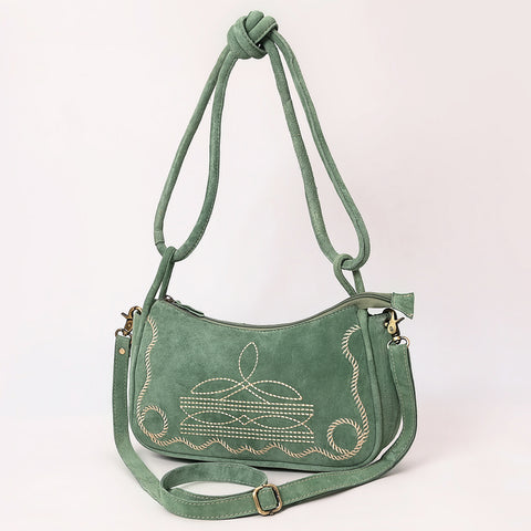 Genuine suede Western Crossbody Bag with Contrast Stitching & Dual Strap Design
