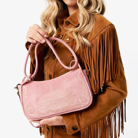 Genuine suede Western Crossbody Bag with Contrast Stitching & Dual Strap Design