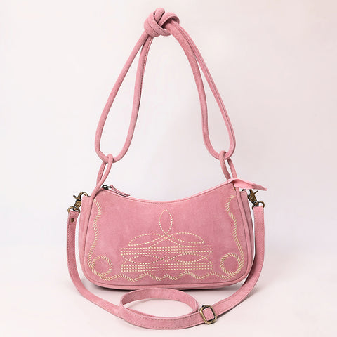 Genuine suede Western Crossbody Bag with Contrast Stitching & Dual Strap Design