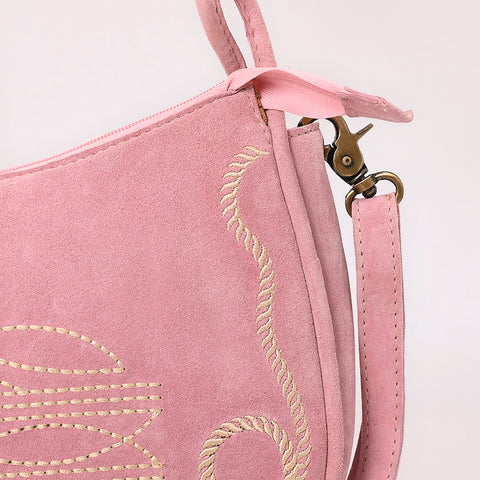 Genuine suede Western Crossbody Bag with Contrast Stitching & Dual Strap Design