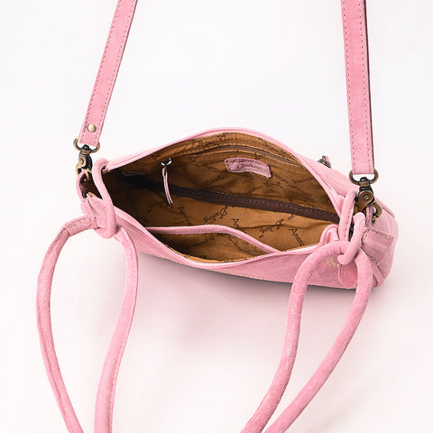 Genuine suede Western Crossbody Bag with Contrast Stitching & Dual Strap Design