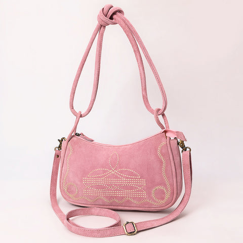 Genuine suede Western Crossbody Bag with Contrast Stitching & Dual Strap Design