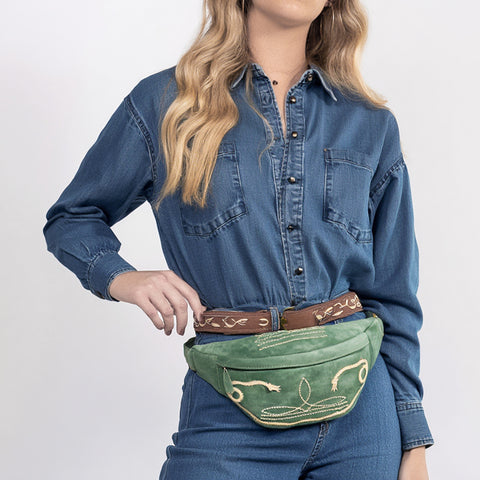 American Darling Genuine Leather Fanny Pack with Boot Stitch Embroidery