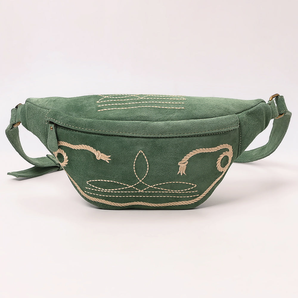 ADBGA668 Western Genuine suede Belt Bag with Rope Embroidery-Rodeo Waist Pack