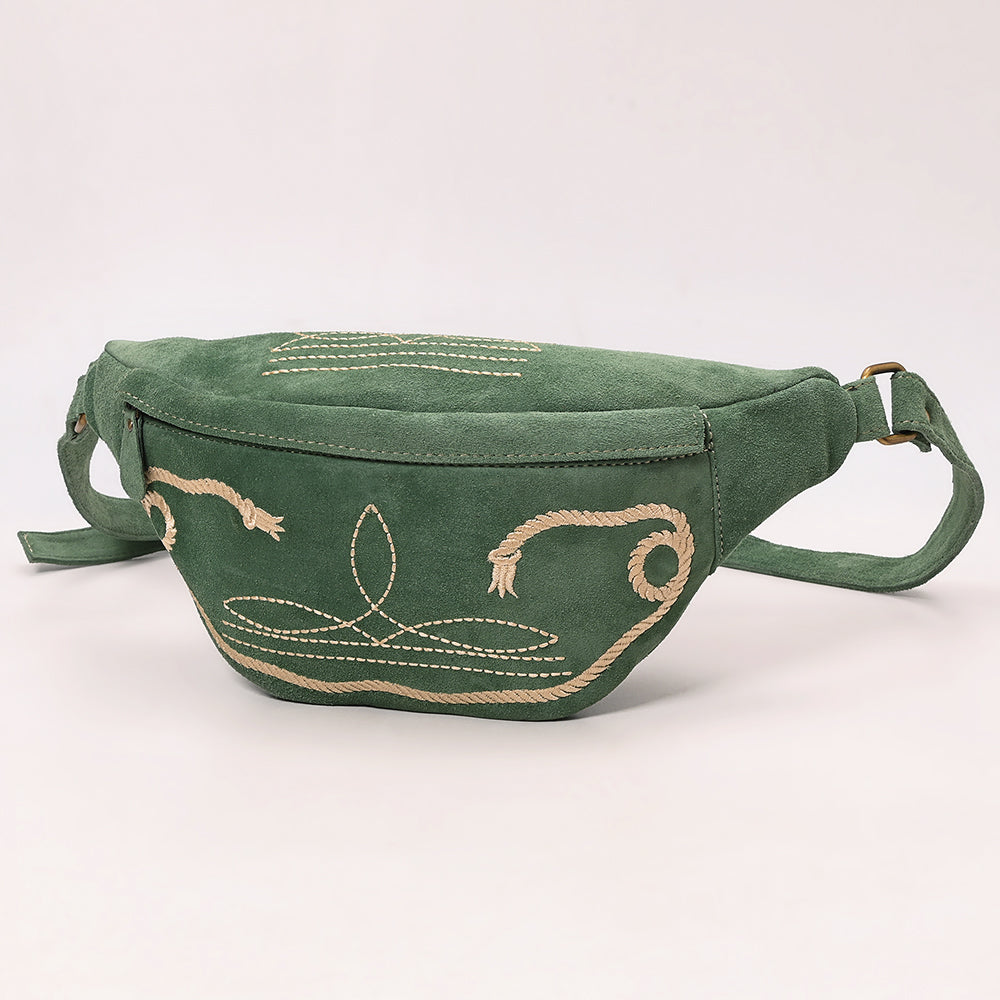 ADBGA668 Western Suede Belt Bag with Rope Embroidery-Rodeo Waist Pack