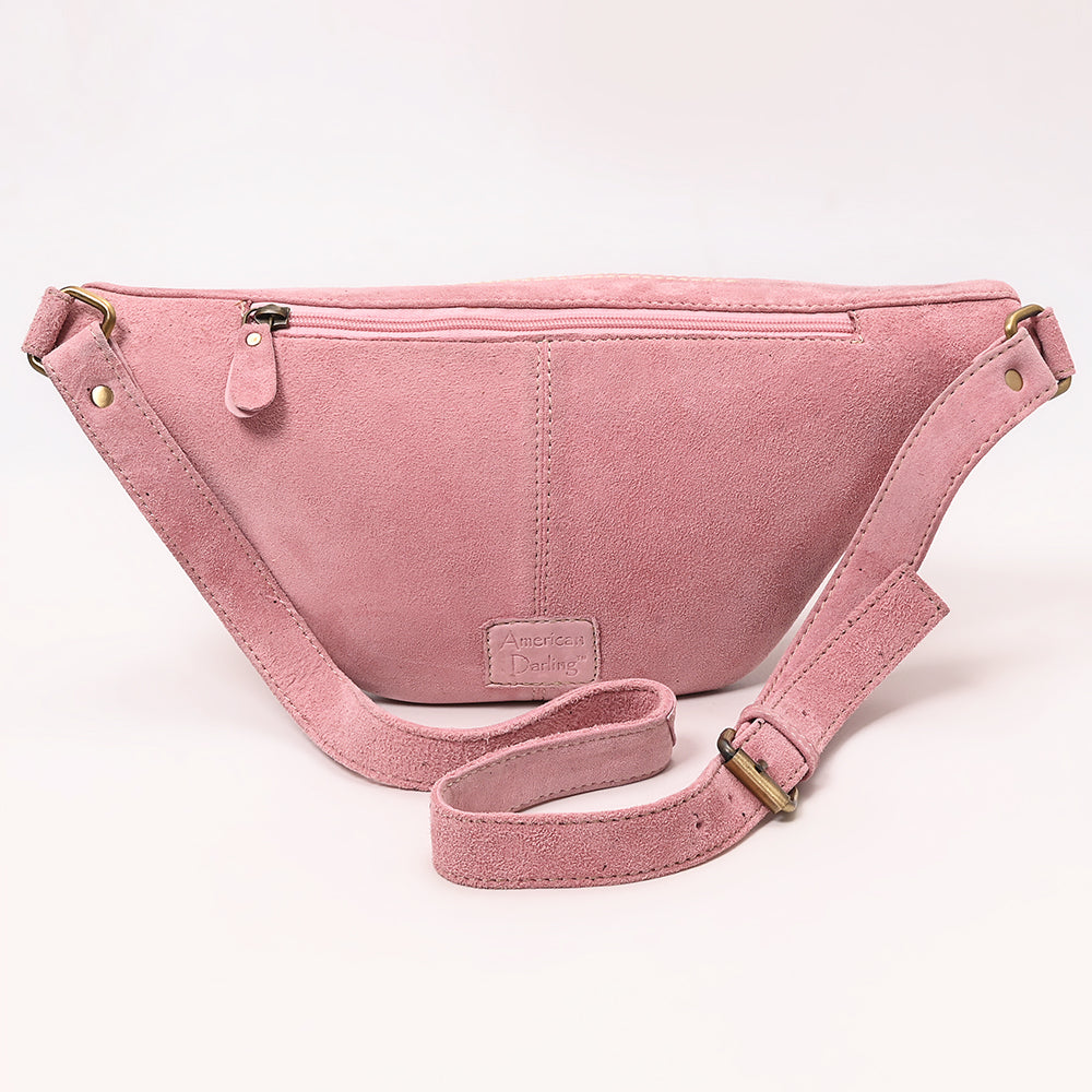 ADBGA668 Western Pink Suede Belt Bag with Rope Embroidery-Rodeo Waist Pack