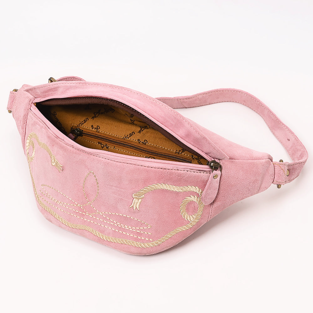 ADBGA668 Western Genuine suede Belt Bag with Rope Embroidery-Rodeo Waist Pack