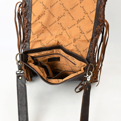 ADBGM540 Western Sunset Cowboy Fringe Messenger - Hair-On Leather Applique  Bag with Desert Scene